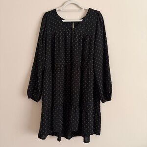 ODDI Black Long Sleeve Tiered Dress Women’s L Textured Dot Boho Midi